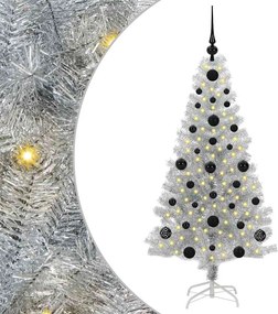 vidaXL Brad de Crăciun cu 150 LED cu suport Argintiu 120 cm PET