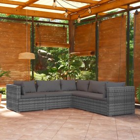 3101701 vidaXL Set mobilier de grădină cu perne, 5 piese, gri, poliratan