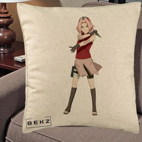 Perna Personalizata Naruto Sakura Haruno Portret, 40x40 cm, Bej, Husa Detasabila, Perna Inclusa, BEKZ®