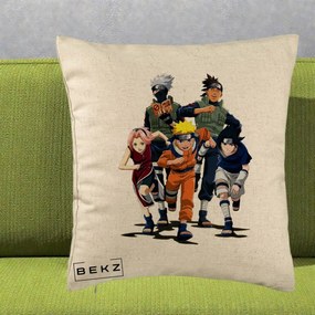 Perna Personalizata Naruto Echipa 7 Kakashi Sensei, 40x40 cm, Bej, Husa Detasabila, Perna Inclusa, BEKZ®