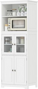 HOMCOM Dulap Camara Bucătărie, 2 Rafturi Deschise, 2 Dulapuri cu Uși, MDF și Sticlă Securizată, 60x30x162 cm, Alb | Aosom Romania