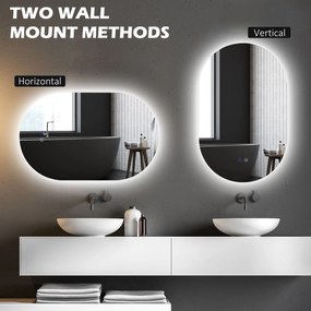 kleankin Oglindă de Perete cu Lumină LED în 3 Culori și Funcție Anti-Aburire, 81x51x4.5 cm, Transparent | Aosom Romania