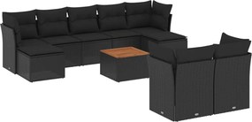 vidaXL Set canapele de grădină cu perne, 10 piese, negru, poliratan
