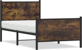 vidaXL Cadru pat metalic fără saltea, stejar fumuriu, 75x190 cm