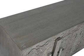 Comoda TV, gri, din lemn masiv sculptat, Arvane