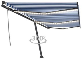 vidaXL Copertină retractabilă manual cu LED albastru și alb 600x300 cm