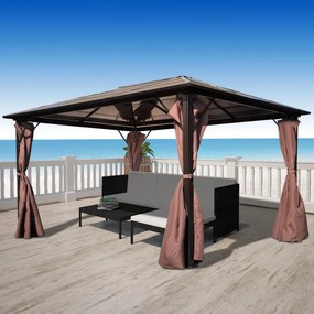 Pavilion cu perdea, maro, aluminiu, 400 x 300 cm Maro, 400 x 300 cm
