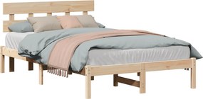 vidaXL Cadru de pat cu headboard Maro 120 x 200 cm Lemn masiv de pin
