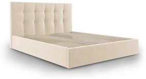 Pat matrimonial 160x200 cm bej tapițat cu spațiu de depozitare cu somieră Nerin – Mazzini Beds