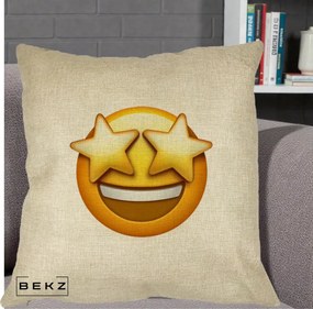 Perna Decorativa Emoji Ochi Stele, 40x40 cm, Crem, Husa Detasabila, Perna Inclusa, BEKZ®