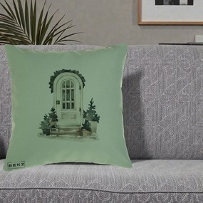 Perna Decorativa Usa de Iarna Watercolor, 40x40 cm, Verde, Husa Detasabila, Perna Inclusa, BEKZ®