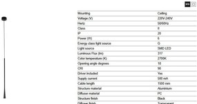 Pendul LED stil minimalist DIANA 60 negru