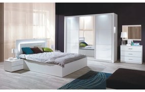 Set Mobilier Dormitor ASIENA (dulap + pat 160x200 + 2x noptieră) Alb/Alb Lucios HG
