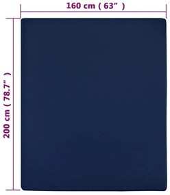 Cearsaf de pat cu elastic, 2 buc, bleumarin, 160x200 cm, bumbac