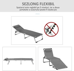 Outsunny Șezlong de plajă, Pliabil cu suport pentru cap, spătar reglabil, aluminiu și textilene, bej | Aosom Romania