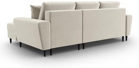 Colțar bej extensibil, cu spațiu de depozitare cu tapițerie din catifea (cu colț pe partea dreaptă, cu șezlong) Kyoto – Cosmopolitan Design