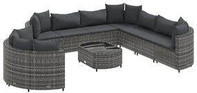 3308410 vidaXL Set mobilier de grădină cu perne, 10 piese, gri, poliratan