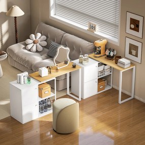 HOMCOM Birou în formă de L, birou de colț rotativ 360° cu 2 dulapuri de depozitare, 2 rafturi deschise, masă pentru calculator pentru spații mici, birou, living, 150x40x75 cm, Alb | Aosom Romania