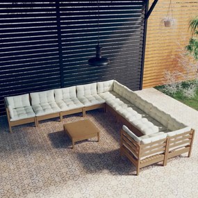 3097016 vidaXL Set mobilier relaxare grădină perne 11piese lemn pin maro miere