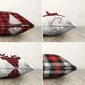 Set 4 fețe de pernă din chenille cu model de Crăciun Minimalist Cushion Covers Christmas Tartan, 55 x 55 cm