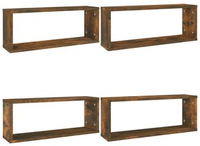 815925 vidaXL Rafturi de perete cub, 4 buc., stejar fumuriu 60x15x23 cm, lemn