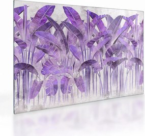 Tablou pe sticlă - Frunze violet în tencuială (70x50 cm)