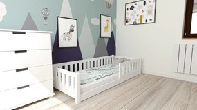 Pat Montessori pentru copii PINELO 90 x 200 cm, alb Saltele: Cu saltele Coco Maxi 20 cm, Lamele de pat: Cu lamele drepte