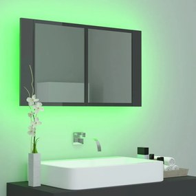 Dulap de baie cu oglinda si LED, gri extralucios, 80x12x45 cm gri foarte lucios