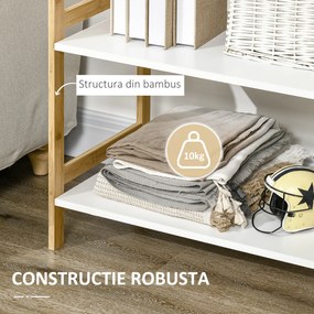 Raft de depozitare cu 5 niveluri, biblioteca, raft cu cadru din bambus pentru sufragerie, dormitor HOMCOM | Aosom RO