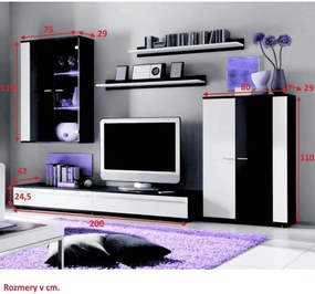 Ansamblu living, cu iluminare LED, alb/negru extra lucios HG, CANES NEW