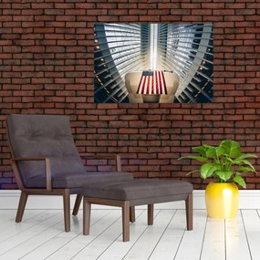 Tablou unei construcții cu steagul SUA (90x60 cm)