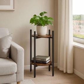 Suport pentru flori Loft - raft cu 2 etaje cu rafturi rotunde din lemn