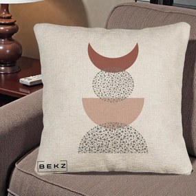 Perna Decorativa Boho Luna Plina si Forme Punctate, 40x40 cm, Bej Canapea, Husa Detasabila, Perna Inclusa, BEKZ®