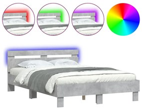 3207556 vidaXL Cadru de pat cu tăblie și LED, gri beton, 120x200 cm