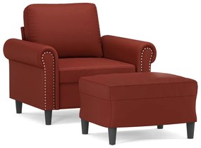 3153615 vidaXL Fotoliu canapea cu taburet, roșu vin, 60 cm, piele ecologică