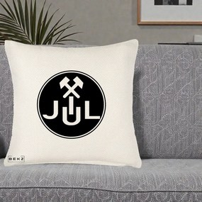 Perna Personalizata JUL Jiul Lupeni Fotbal, 40x40 cm, Crem Reliefat, Husa Detasabila, Perna Inclusa, BEKZ®