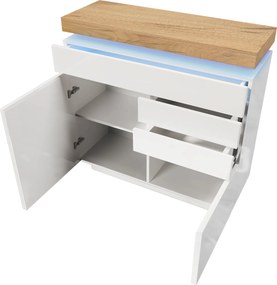 Comodă cu 2 uși &amp; 3 sertare, iluminare LED, dulap multifuncțional pentru living și dormitor, 110x39x115 cm, Alb