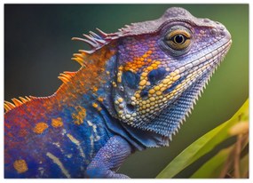 Tablou pe sticlă - Iguana colorată (70x50 cm)