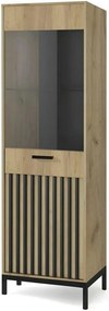 Vitrina LAMINO W-1, stejar craft/negru, PAL laminat/polipropilena, 54x