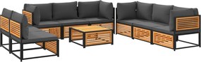 vidaXL Set de canapele de grădină cu perne, 9 piese, lemn masiv acacia