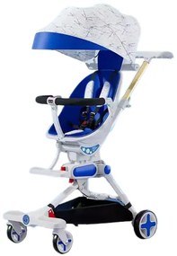 Carucior bebe pliabil, Copii 6 - 36 luni, Albastru, Sezut rotativ 360 grade și detasabil, Franare în pedale, Centuri