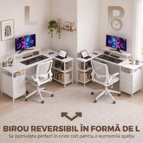 HOMCOM Birou Colțar a L Con Prize, Bianca | Aosom Romania