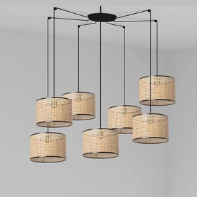 Lustra suspendata cu 7 pendule design natural MAMBO 32cm negru/ratan