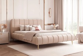 Pat Stripe 120 x 200 Cm , Picioare Metalice, Lada depozitare, Tapiterie Catifea Capuccino