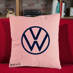 Perna Personalizata cu emblema Volkswagen, 40x40 cm, Roz, Husa Detasabila, Perna Inclusa, BEKZ®