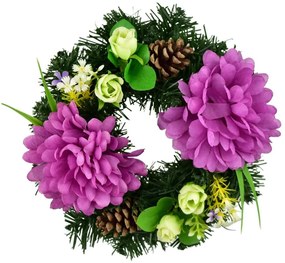 Coroană funerară Crizanteme violete, 20 cm