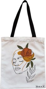 Sacosa de Panza pentru Cumparaturi, Geanta Tote, Flower Lady 7, Cu fermoar, 38x34.5 cm, Alba, BEKZ®