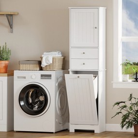 HOMCOM Dulap Baie Înalt și Îngust cu Coș pentru Rufe Înclinabil, Culoare Alb. | Aosom Romania