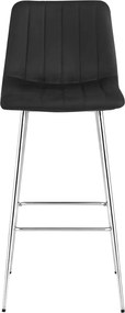 Scaun de bar POZZA VELVET cu picioare argintii, negru