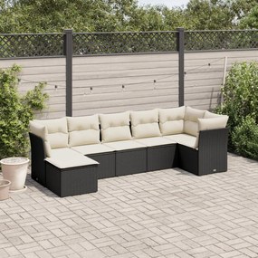 3249805 vidaXL Set canapele de grădină cu perne, 7 piese, negru, poliratan